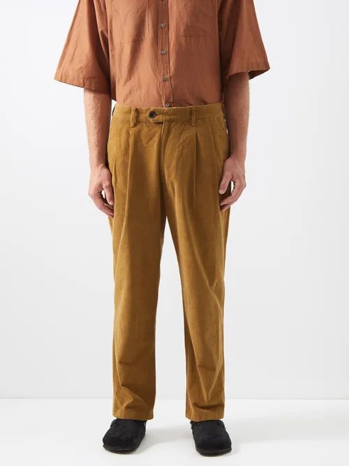 Pleated Cotton-corduroy Trousers - Mens - Brown
