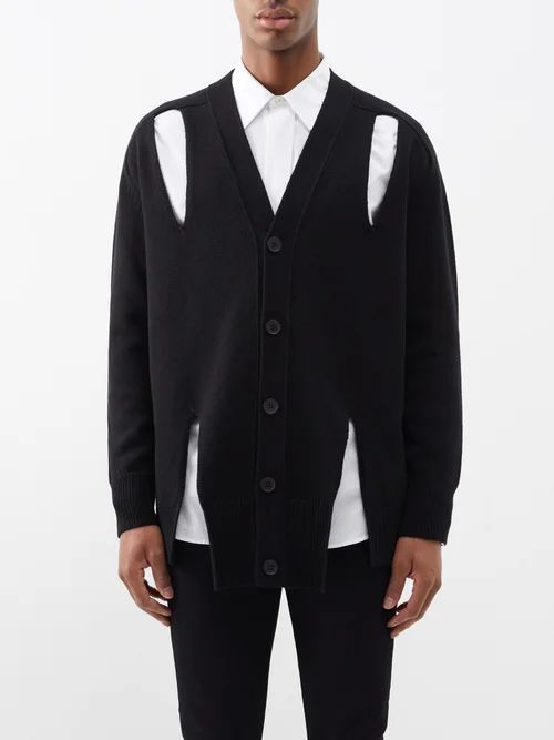 Slashed Oversized Wool Cardigan - Mens - Black