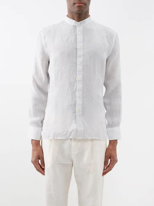 120% Lino - Stand-collar Linen Shirt - Mens - Light Grey