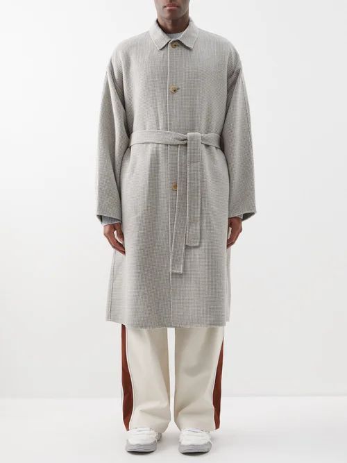 Dape Houndstooth-check Wool Overcoat - Mens - Beige Multi