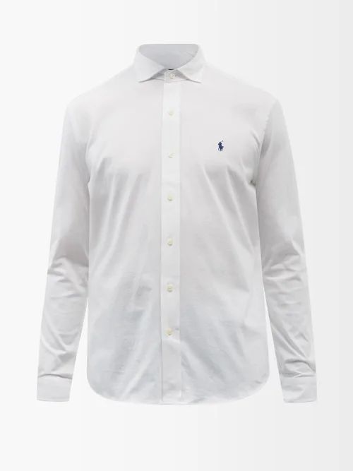 Logo-embroidered Cotton-jersey Shirt - Mens - White