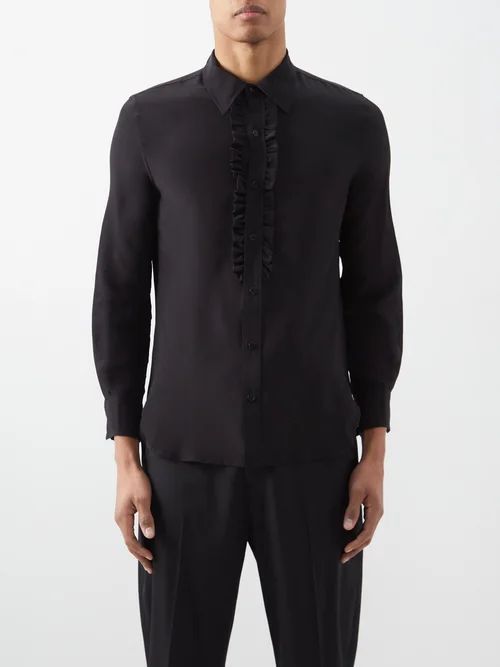 Rio Ruffled-front Silk-crepe Shirt - Mens - Black