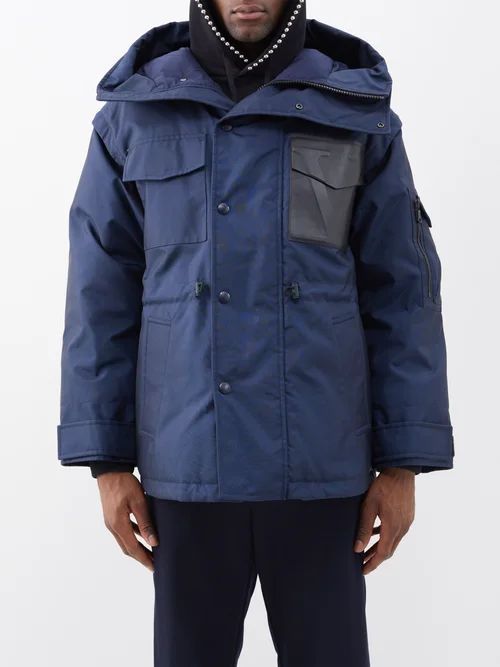 Logo-patch Quilted-down Hooded Parka - Mens - Blue