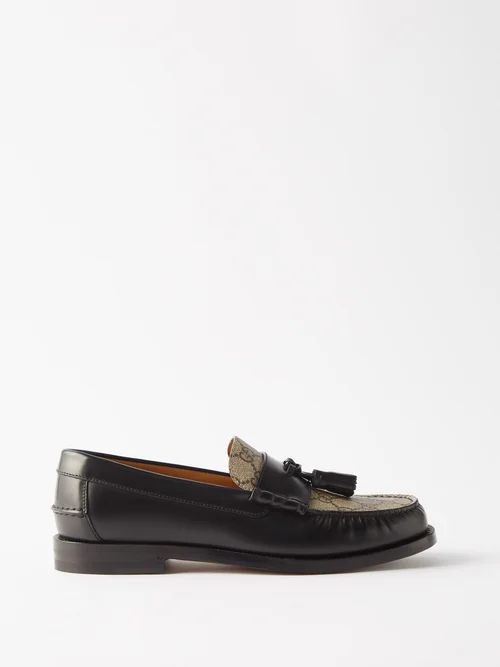 GG-canvas And Leather Tassel Loafers - Mens - Black Beige