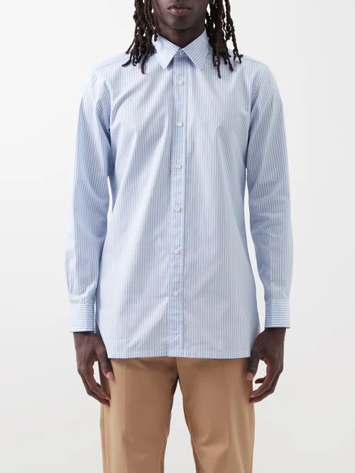 Slim-fit Striped-poplin Shirt - Mens - Blue