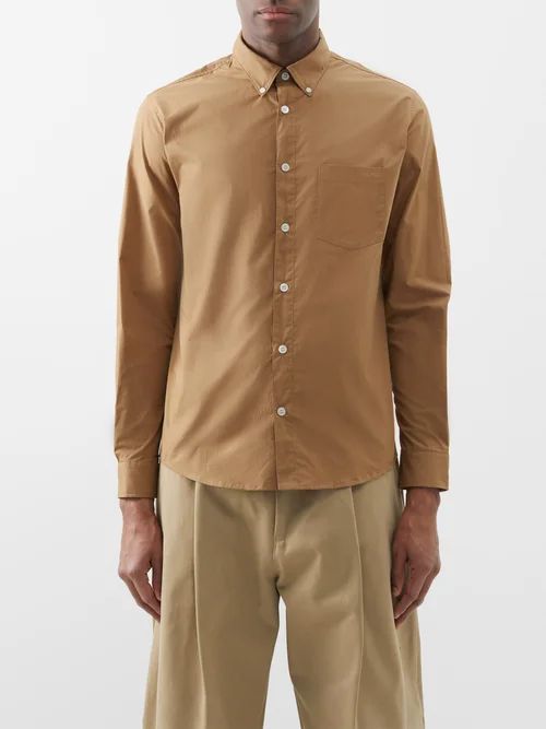Edouard Cotton-poplin Button-down Shirt - Mens - Brown