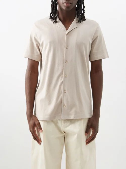 Riviera Cuban-collar Cotton-piqué Shirt - Mens - Cream