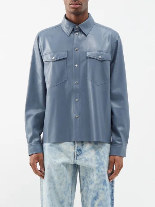 Lenn Faux-leather Shirt - Mens - Blue