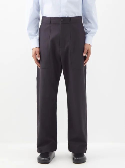 Strata Cotton-blend Wide-leg Trousers - Mens - Navy