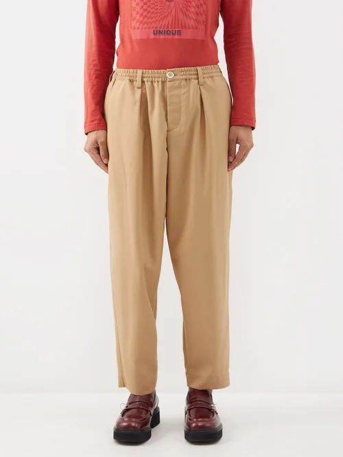 Elasticated-waist Wool Cropped Trousers - Mens - Camel