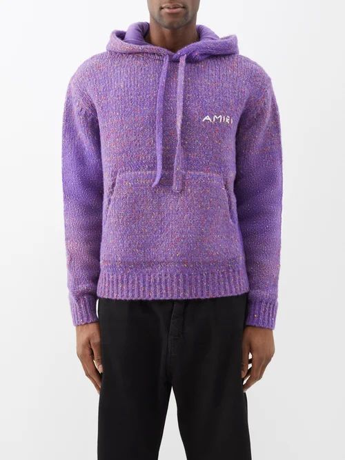 Space-dye Knitted Hoodie - Mens - Purple