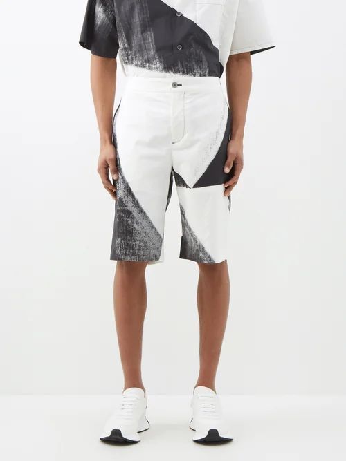 Double Diamond Printed Cotton Shorts - Mens - Black White