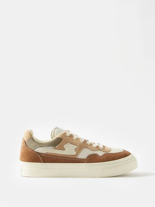 Pearl S-strike Mesh And Suede Trainers - Mens - Brown Beige