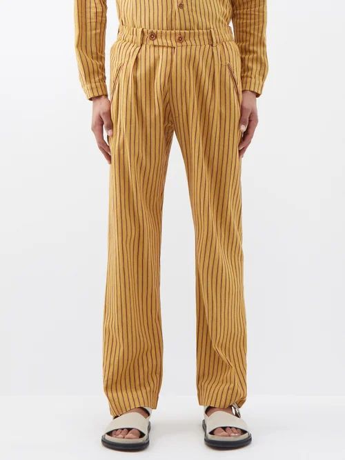 Bondi Striped Cotton Trousers - Mens - Yellow Multi