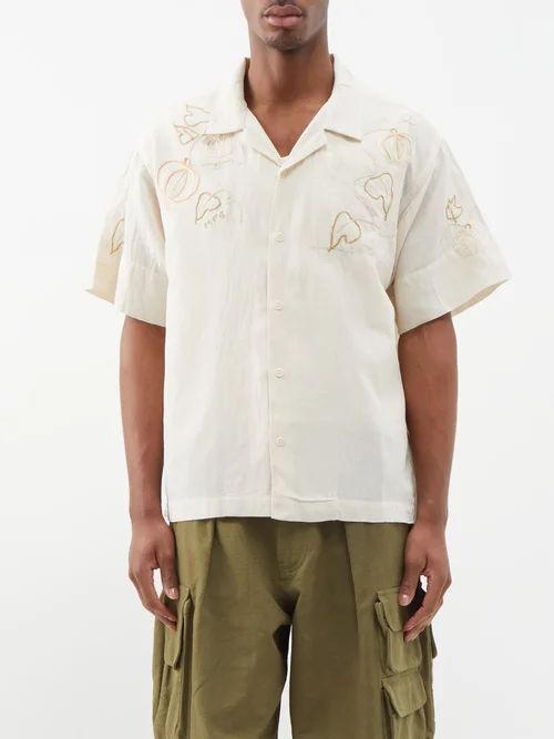 Greetings Embroidered Cotton-blend Shirt - Mens - Off White