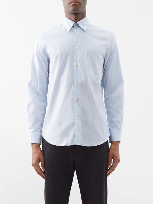 Striped Cotton-poplin Shirt - Mens - Blue Stripe