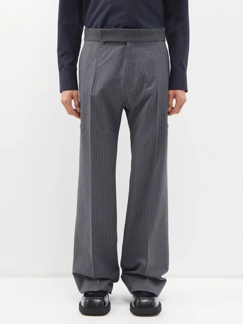 Drayton Pinstriped Wool-blend Tailored Trousers - Mens - Grey White
