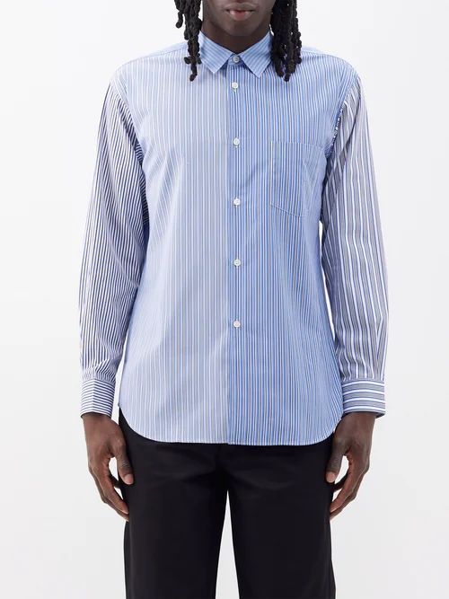 Patchwork Striped Cotton-poplin Shirt - Mens - Blue White
