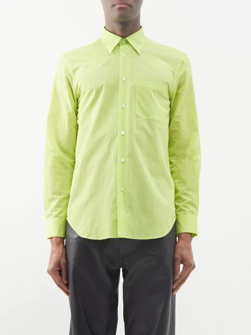 Adrian Striped Cotton-blend Poplin Shirt - Mens - Yellow