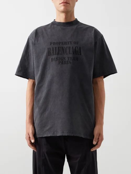 Logo-print Distressed Cotton-jersey T-shirt - Mens - Black