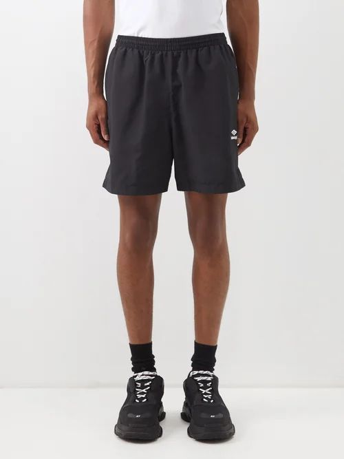 Logo-embroidered Nylon Track Shorts - Mens - Black