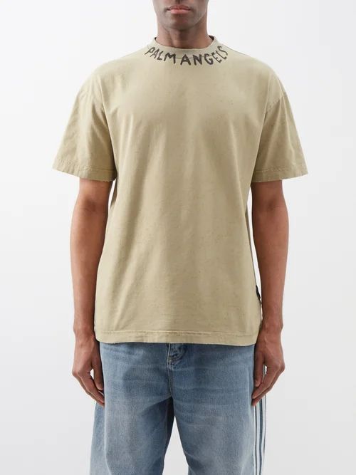 Logo-print Cotton-jersey T-shirt - Mens - Beige
