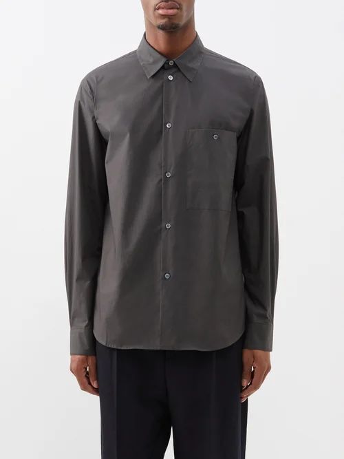 Chest-pocket Cotton-poplin Shirt - Mens - Grey