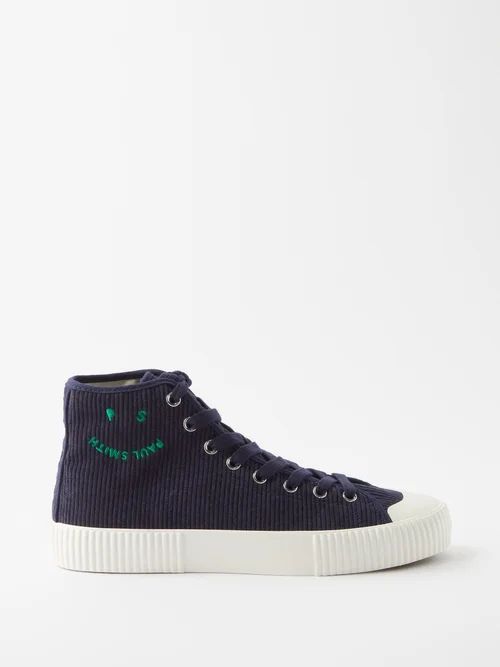 Kibby Cotton-corduroy High-top Trainers - Mens - Blue Navy