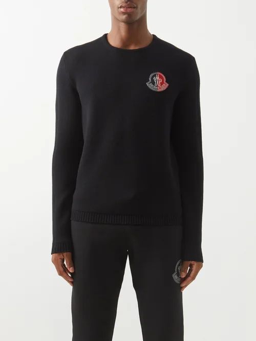 2 Moncler 1952 - Logo-patch Wool-blend Sweater - Mens - Black
