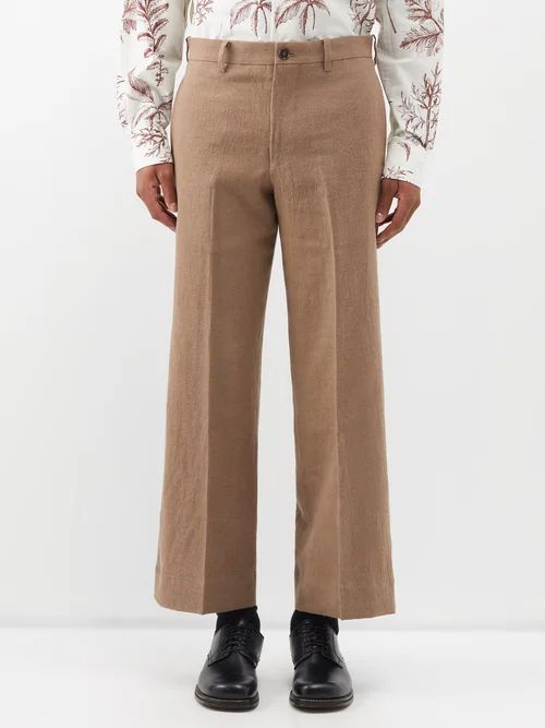 Cropped Linen-blend Flared Trousers - Mens - Beige