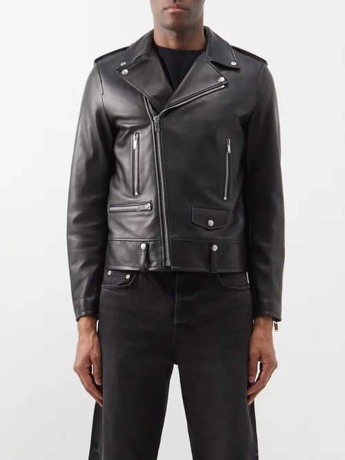 Leather Biker Jacket - Mens - Black
