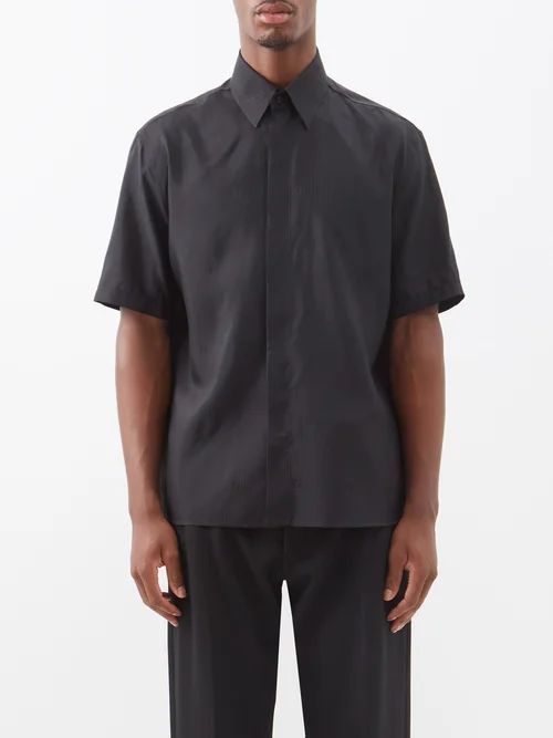 Ff-monogram Pinstriped Canvas Shirt - Mens - Black