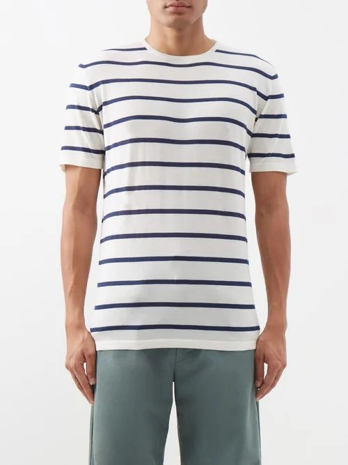 Marianio Striped Cashmere T-shirt - Mens - Navy Multi