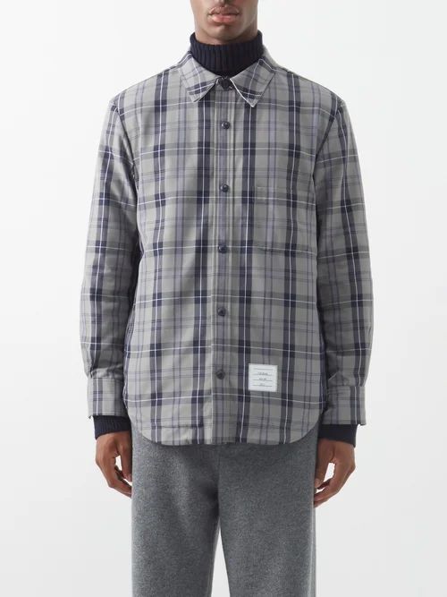 Logo-patch Checked Cotton Overshirt - Mens - Mid Grey