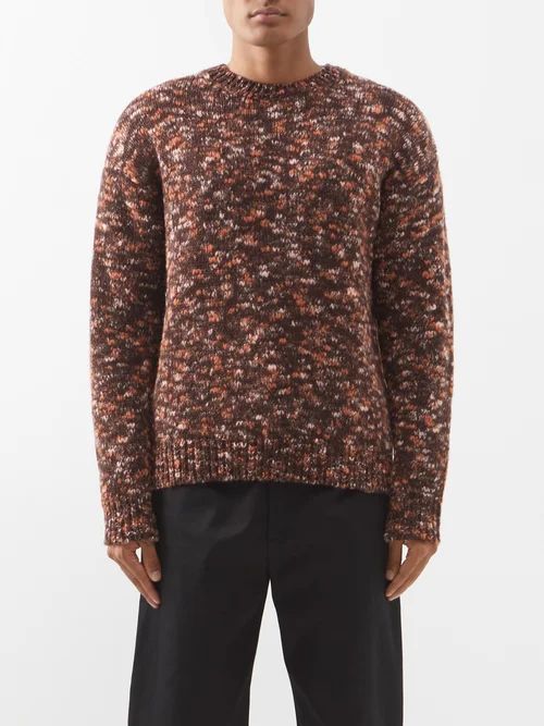 Mélange-knit Wool Sweater - Mens - Brown Multi