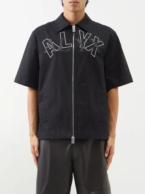 1017 ALYX 9SM - Logo-print Zipped Cotton-blend Short-sleeved Shirt - Mens - Black