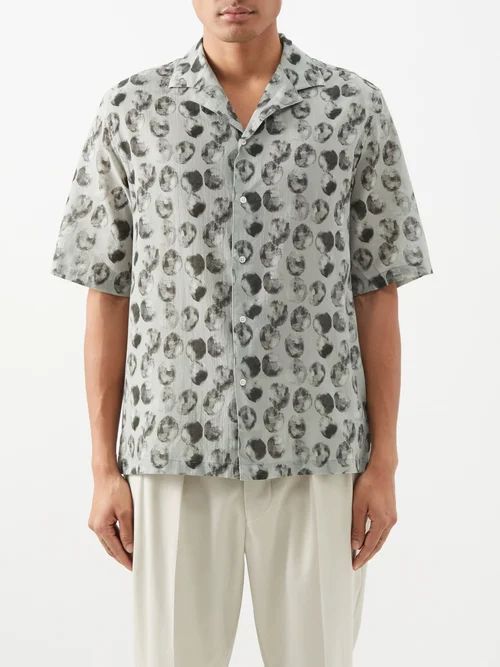 Eren Bubble-print Cotton-poplin Shirt - Mens - Green Multi