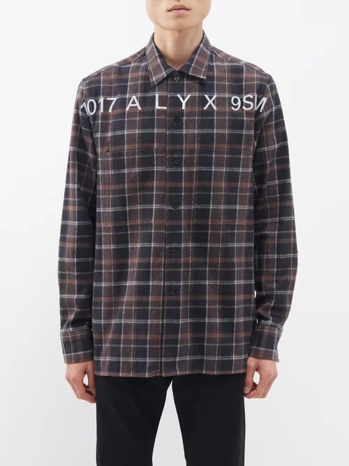 1017 ALYX 9SM - Logo-print Check Cotton-flannel Shirt - Mens - Brown Black