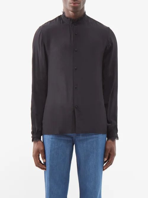 Lace-trim Satin Shirt - Mens - Black