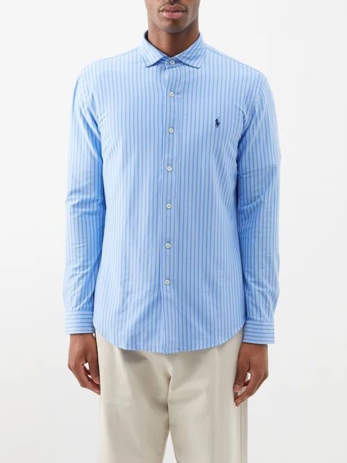 Logo-embroidered Striped Cotton Shirt - Mens - Blue Stripe