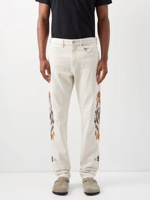 Jasper Embroidered Straight-leg Jeans - Mens - Cream
