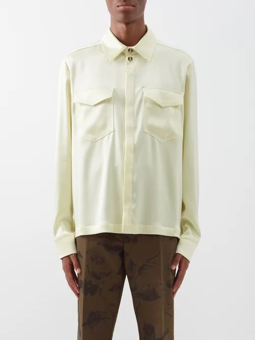 Patch-pocket Satin Shirt - Mens - Light Yellow