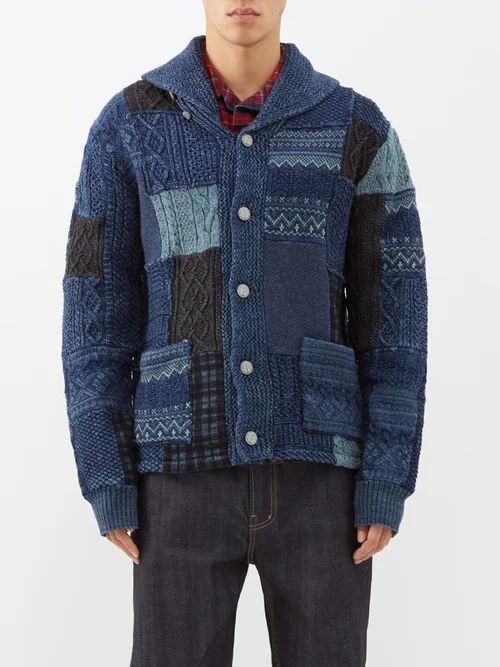 Patchwork Wool-blend Cardigan - Mens - Blue Multi