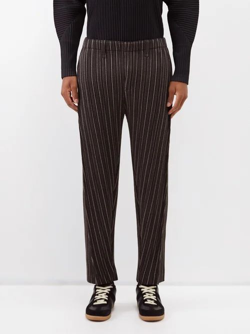 Tweed Pleats Suit Trousers - Mens - Black Stripe