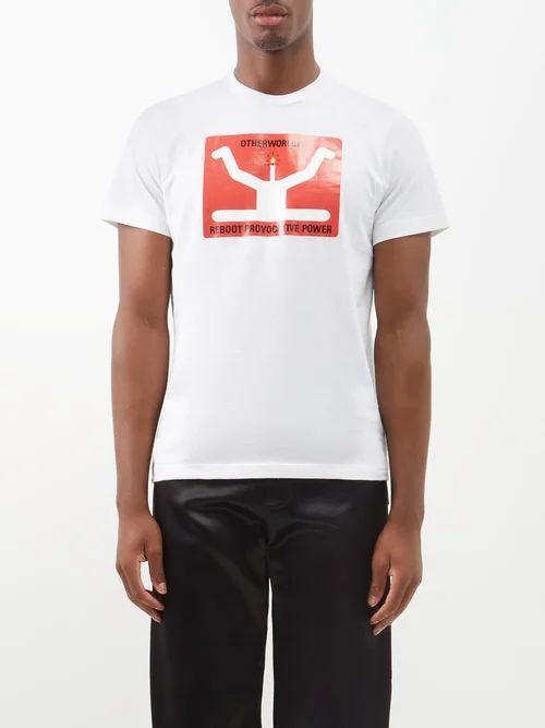 Power-print Cotton-jersey T-shirt - Mens - White Multi