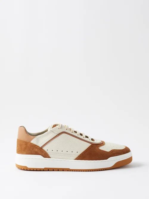 Vitello Grained-leather And Suede Trainers - Mens - White Brown