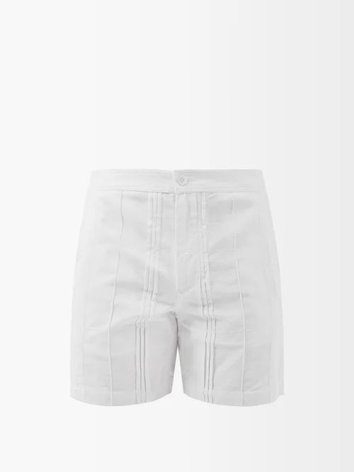 Pines Pintucked Cotton Shorts - Mens - White
