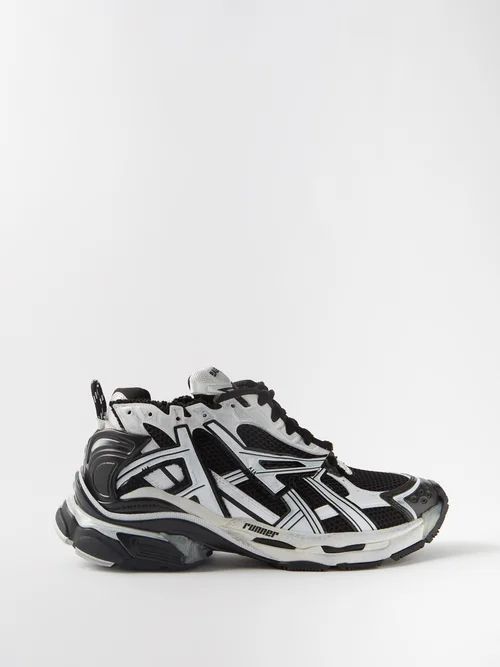 Runner Mesh And Faux Leather Trainers - Mens - Black White