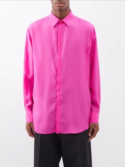 Washed Silk Shirt - Mens - Bright Pink