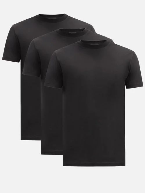 Set Of Three Crew-neck Cotton T-shirts - Mens - Black